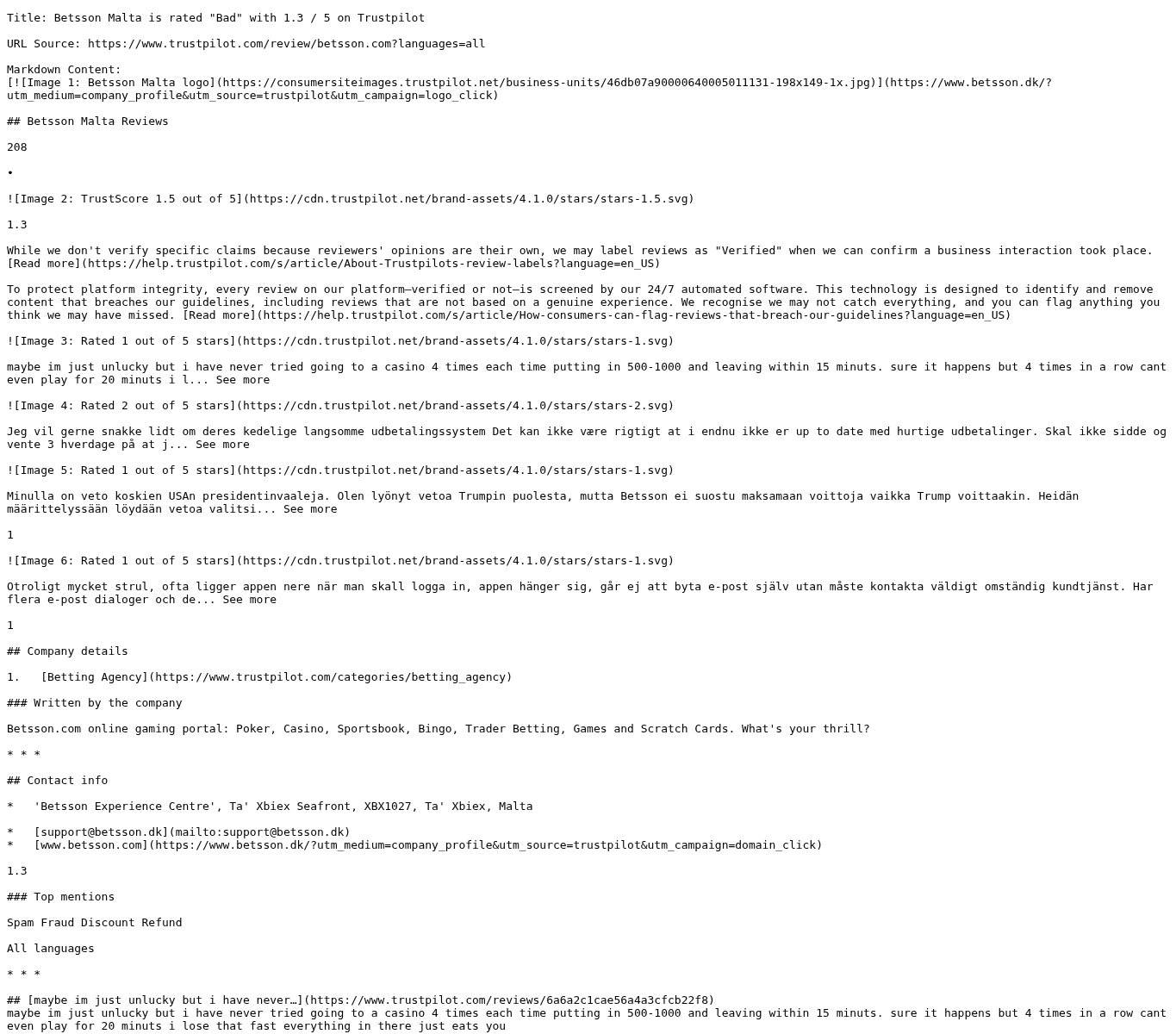 Captura de opiniones públicas asociadas con betsson.com