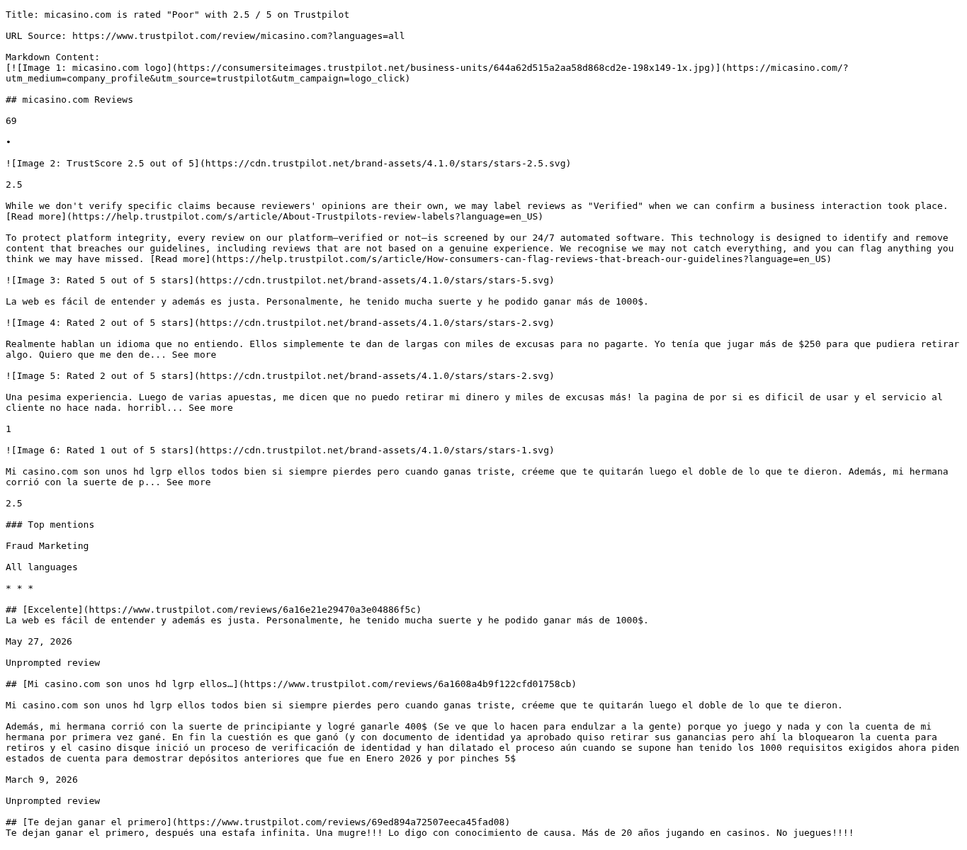 Captura fechada de contexto independiente asociado con el dominio micasino.com